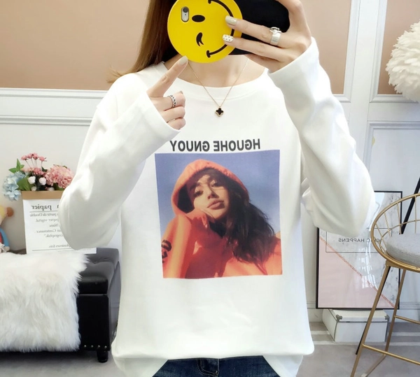 圆领长袖T恤宽松印花休闲女装便宜上衣地摊批发