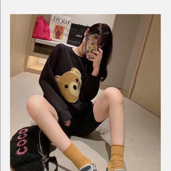 秋季新款韩版宽松大码女式圆领卫衣毛巾绣植绒大版卫衣