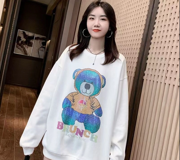 重工趣味烫钻卫衣新款女装韩版宽松大版圆领卫衣 外贸地摊货源