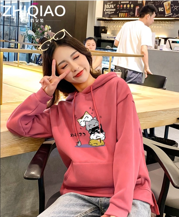 连帽卫衣新款韩版宽松大版型前后印花外贸地摊货卫衣