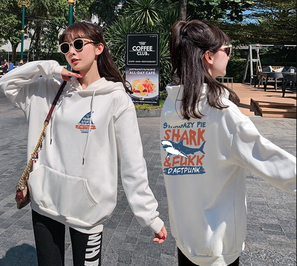 连帽卫衣新款韩版宽松大版型前后印花外贸地摊货卫衣