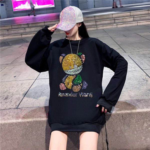 重工趣味烫钻卫衣新款女装韩版宽松大版圆领卫衣 外贸地摊货源