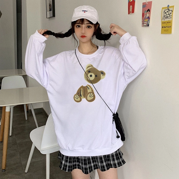 秋季新款韩版宽松大码女式圆领卫衣毛巾绣植绒大版卫衣