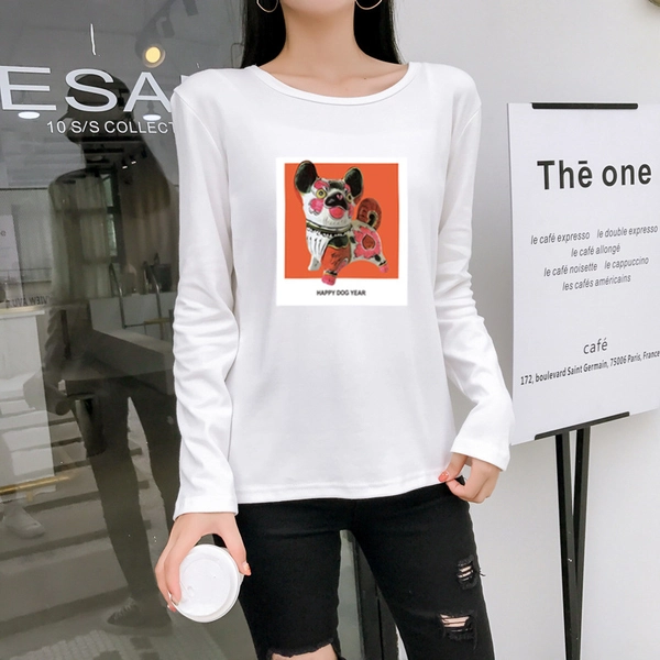 圆领长袖T恤宽松印花休闲女装便宜上衣地摊批发