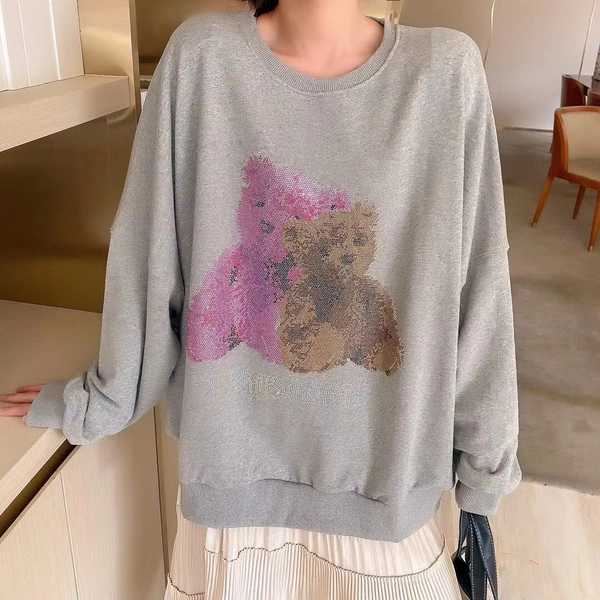 重工趣味烫钻卫衣新款女装韩版宽松大版圆领卫衣 外贸地摊货源