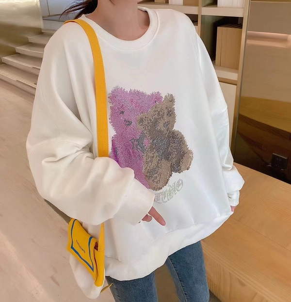 重工趣味烫钻卫衣新款女装韩版宽松大版圆领卫衣 外贸地摊货源