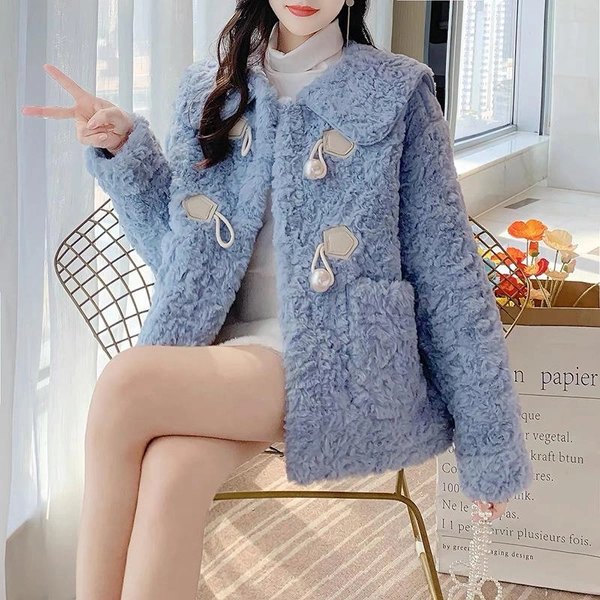 加绒外套女秋冬休闲减龄一体绒加厚立领颗粒绒保暖外套