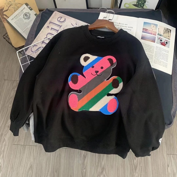 秋季新款韩版宽松大码女式圆领卫衣毛巾绣植绒大版卫衣