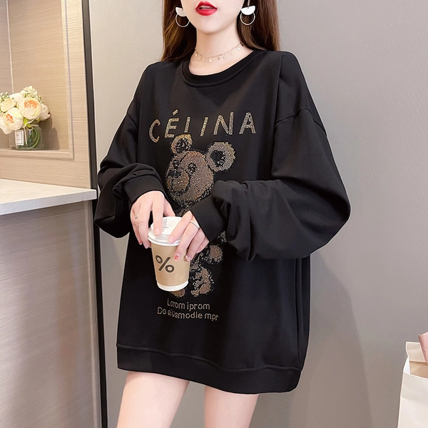 重工趣味烫钻卫衣新款女装韩版宽松大版圆领卫衣 外贸地摊货源