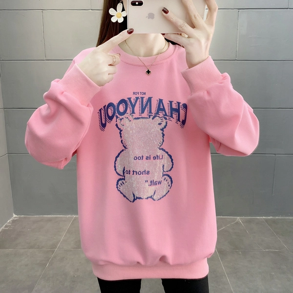 重工趣味烫钻卫衣新款女装韩版宽松大版圆领卫衣 外贸地摊货源