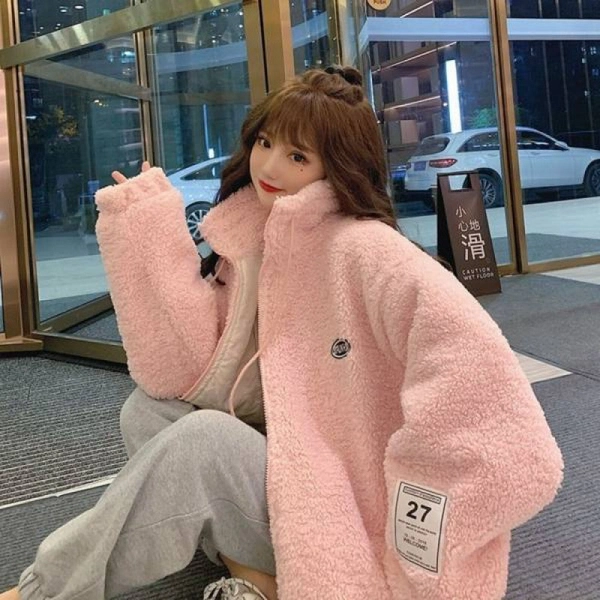加绒外套女秋冬休闲减龄一体绒加厚立领颗粒绒保暖外套