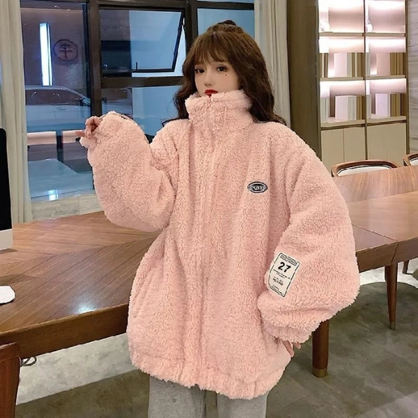 加绒外套女秋冬休闲减龄一体绒加厚立领颗粒绒保暖外套