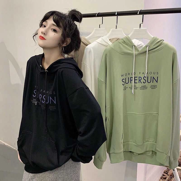 连帽卫衣新款韩版宽松大版型前后印花外贸地摊货卫衣