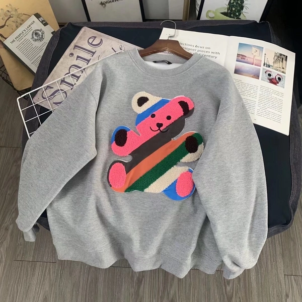 秋季新款韩版宽松大码女式圆领卫衣毛巾绣植绒大版卫衣