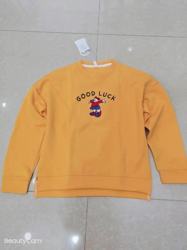 圆领卫衣女新款薄款宽松烫钻刺绣卫衣 不规则开叉地摊货源