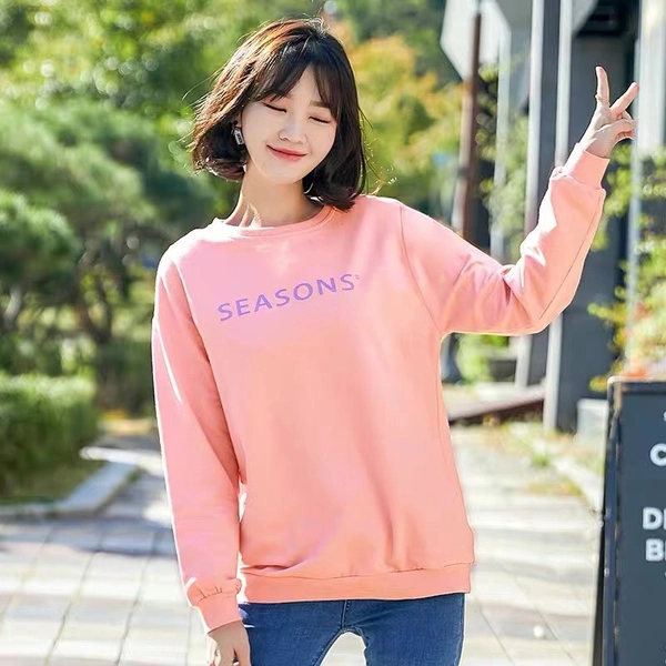 圆领卫衣女新款薄款宽松烫钻刺绣卫衣 不规则开叉地摊货源