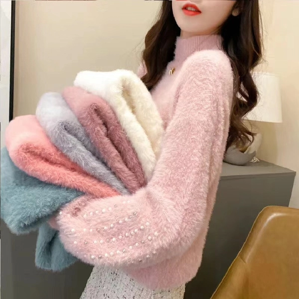 女装仿水貂毛大版毛衣百搭宽松大码加厚针织衫