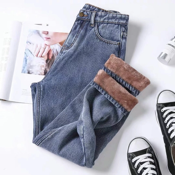 秋冬新款加绒女装牛仔裤显瘦百搭垂感小脚拖地裤子
