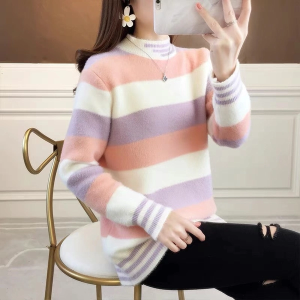 女装仿水貂毛大版毛衣百搭宽松大码加厚针织衫