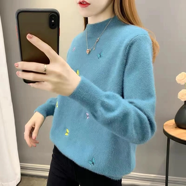 女装仿水貂毛大版毛衣百搭宽松大码加厚针织衫