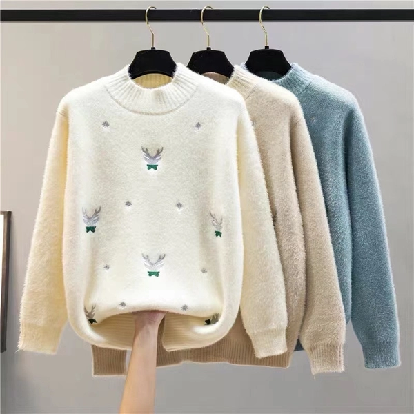 女装仿水貂毛大版毛衣百搭宽松大码加厚针织衫