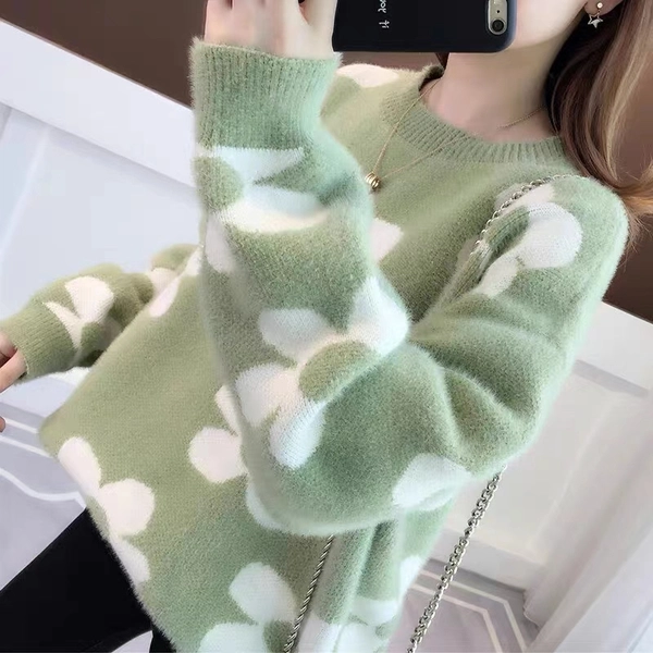 女装仿水貂毛大版毛衣百搭宽松大码加厚针织衫