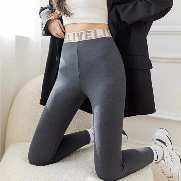 韩版字母加绒加厚打底裤颗粒绒保暖高腰收腹显瘦修身裤