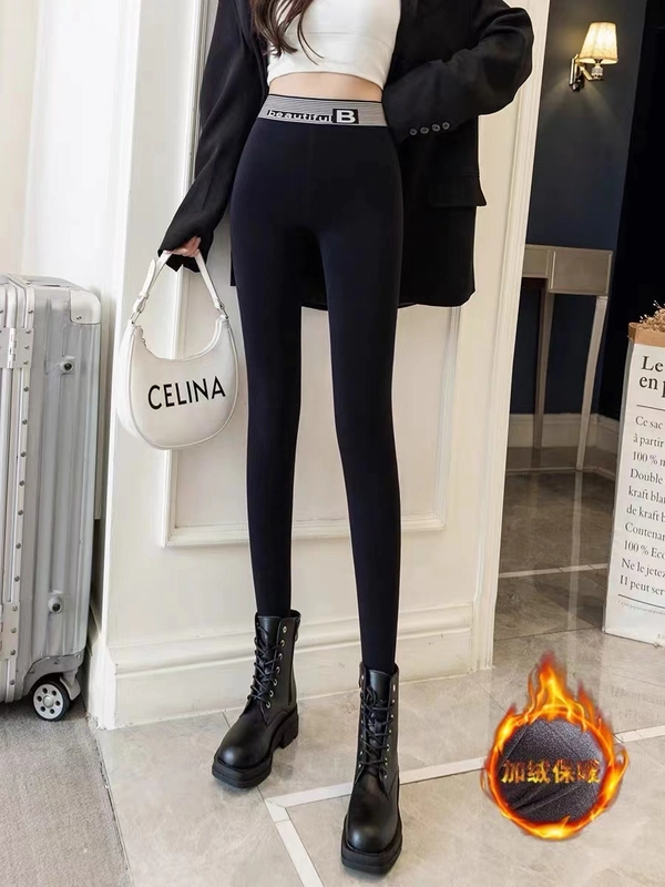 韩版字母加绒加厚打底裤颗粒绒保暖高腰收腹显瘦修身裤