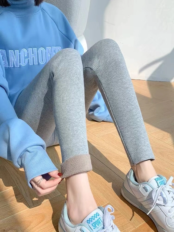 韩版字母加绒加厚打底裤颗粒绒保暖高腰收腹显瘦修身裤