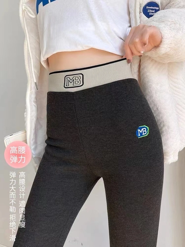 韩版字母加绒加厚打底裤颗粒绒保暖高腰收腹显瘦修身裤
