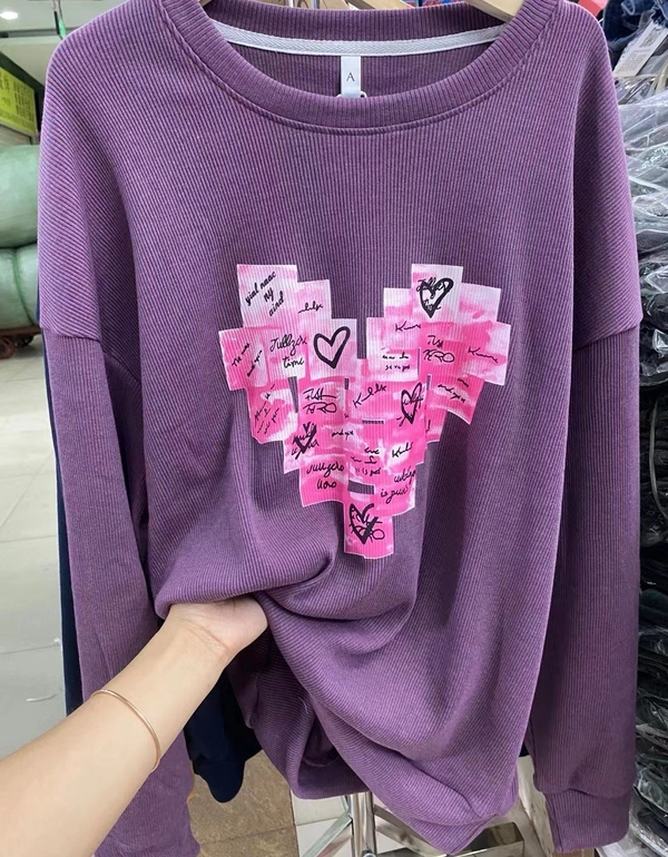 螺纹棉韩版女装卫衣宽松大码女式圆领卫衣直播地摊货源