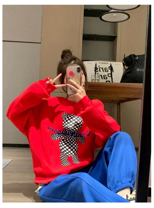 螺纹棉韩版女装卫衣宽松大码女式圆领卫衣直播地摊货源