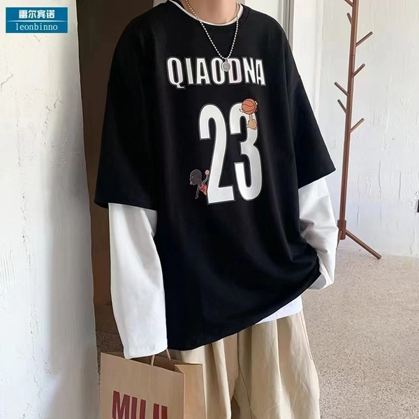 秋季新款男女风款BF印花假两件卫衣韩版宽松上衣外贸地摊货源