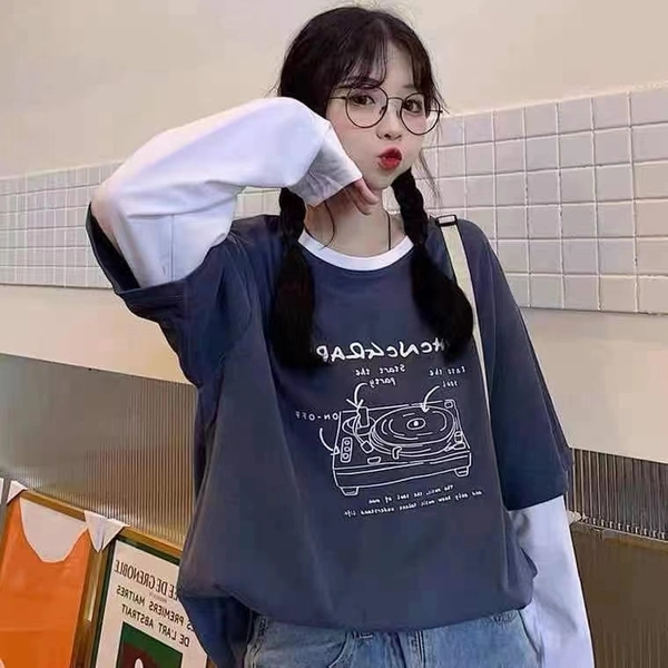 秋季新款男女风款BF印花假两件卫衣韩版宽松上衣外贸地摊货源