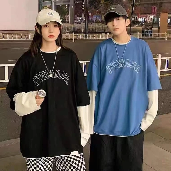 秋季新款男女风款BF印花假两件卫衣韩版宽松上衣外贸地摊货源