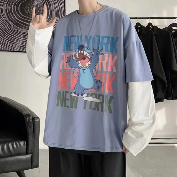 秋季新款男女风款BF印花假两件卫衣韩版宽松上衣外贸地摊货源