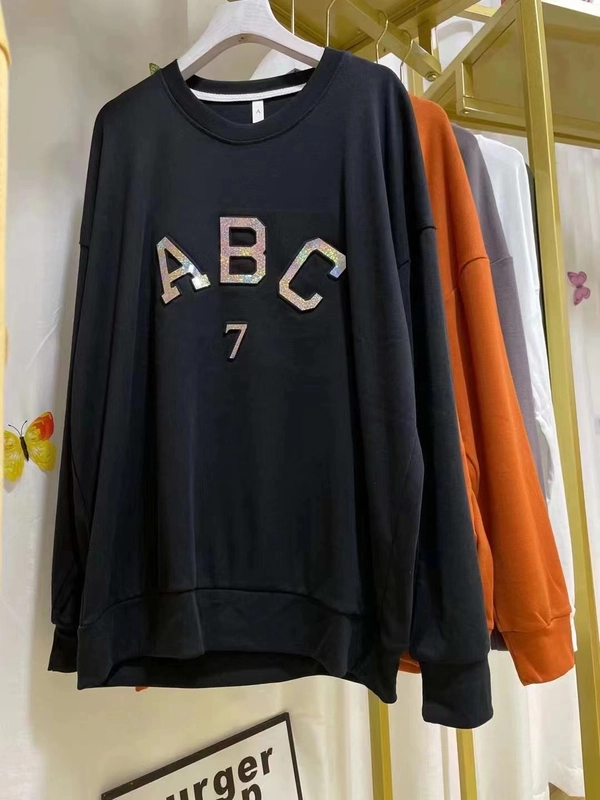 镭射3D立体卫衣女秋季韩版宽松大码女式圆领卫衣外贸地摊批发