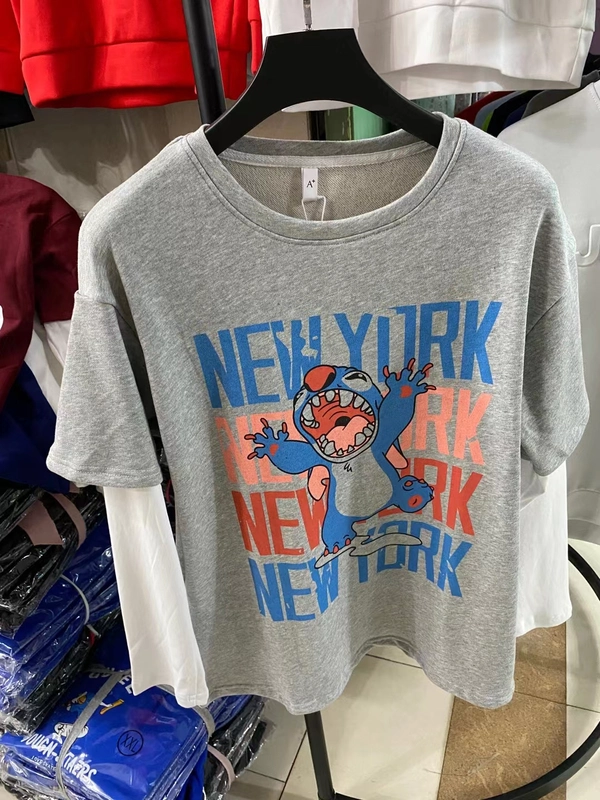 秋季新款男女风款BF印花假两件卫衣韩版宽松上衣外贸地摊货源