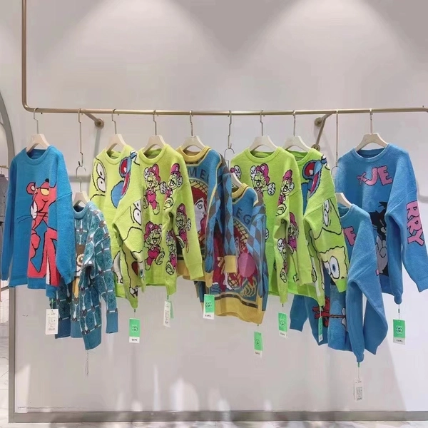 卡通提花套头毛衣圆领短款宽松百搭提花毛衣