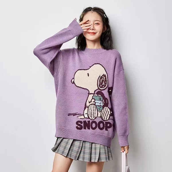 卡通提花套头毛衣圆领短款宽松百搭提花毛衣