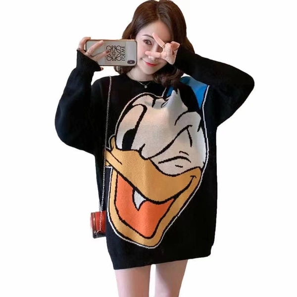 卡通提花套头毛衣圆领短款宽松百搭提花毛衣