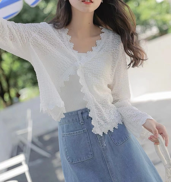 蕾丝面料新款甜美防晒衫百搭披肩上衣