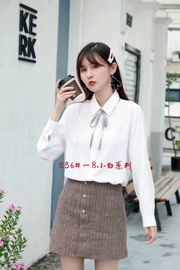 蚕丝棉面料早秋清新学院风百搭气质衬衫