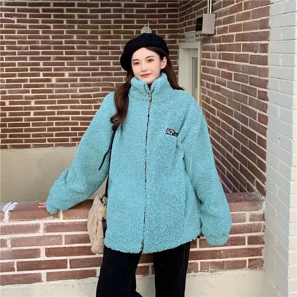 皮毛一体外套时尚秋冬仿羊羔毛翻领小香风外套