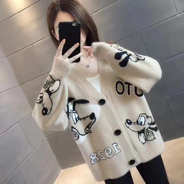 卡通提花绵羊绒毛衣外套宽松针织开衫外套