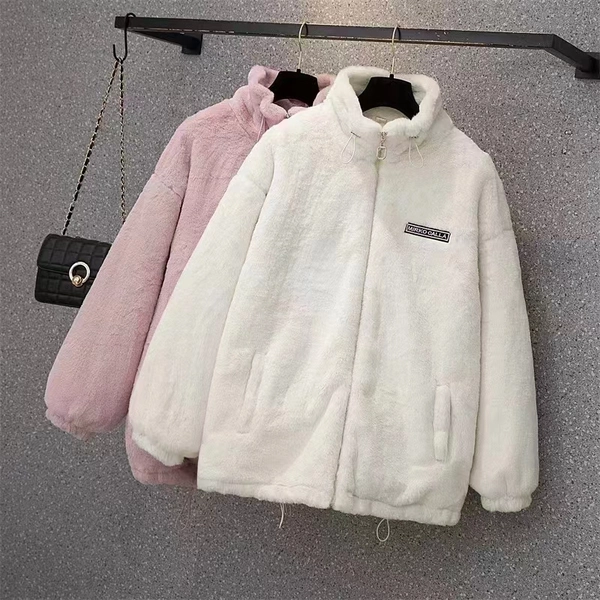 加绒外套女秋冬休闲减龄一体绒加厚立领颗粒绒保暖外套