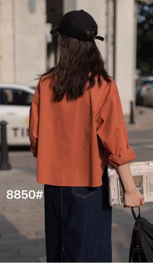 纯棉面料秋冬季宽松不规则学院风百搭短款衬衫