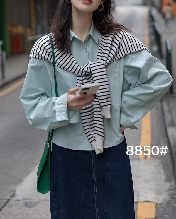 纯棉面料秋冬季宽松不规则学院风百搭短款衬衫