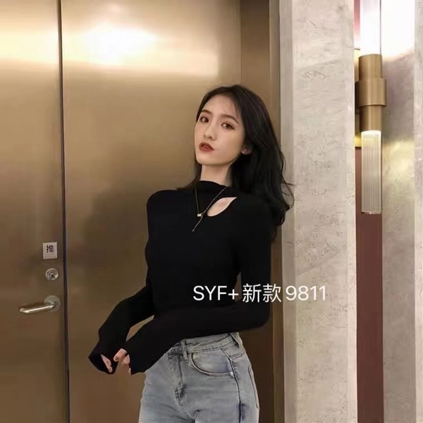 高弹莫代尔螺纹抓毛厚料半高领蕾丝打底女生内搭修身针织衫