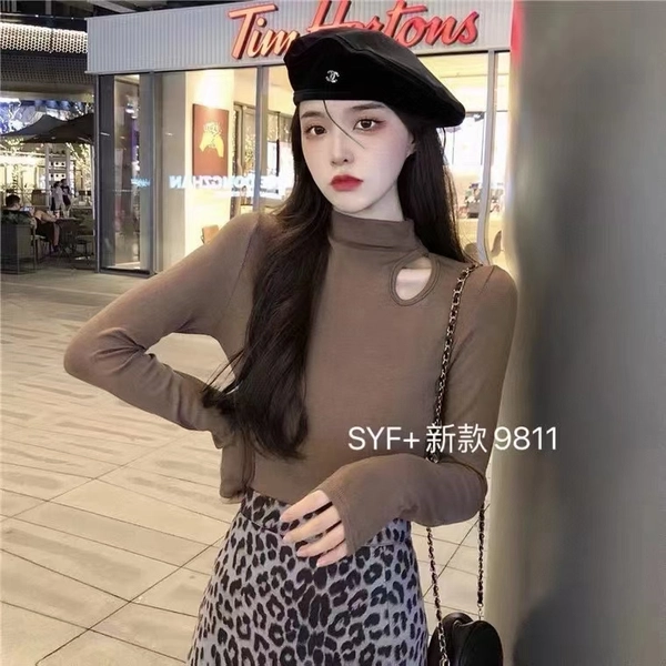 高弹莫代尔螺纹抓毛厚料半高领蕾丝打底女生内搭修身针织衫